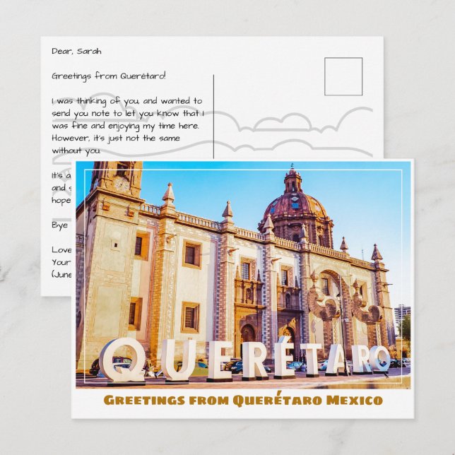 Postal Rótulo y Iglesia de Querétaro México (Anverso / Reverso)