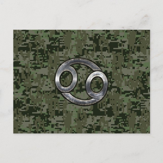 Postal Rótulo Zodiac contra el cáncer en camo digital ver (Anverso)