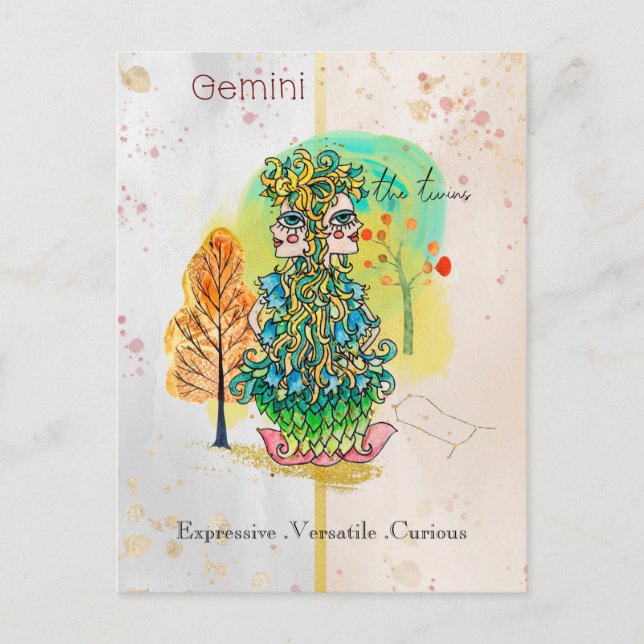 Postal Rótulo zodiaco Gemini Gemini Geminas singulares Am (Anverso)