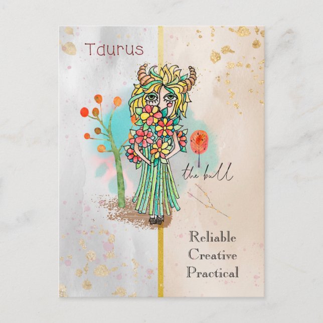 Postal Rótulo zodiaco Taurus Chica sinónimo (Anverso)