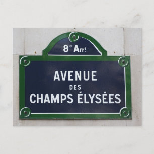Postal Rótulos de la calle francesa de París Campos Elíse