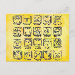 Postal Rótulos del Día Azteca Maya en amarillo