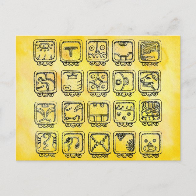 Postal Rótulos del Día Azteca Maya en amarillo (Anverso)