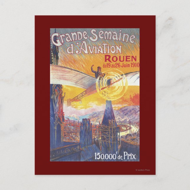 Postal Rouen, Francia - Piloto y Avión (Anverso)