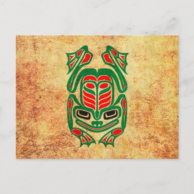 Postal Rough Native Haida Art Frog, verde rojo (Anverso)