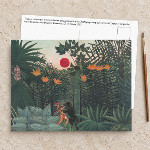 Postal Rousseau - Paisaje Tropical, Indio y Gorila