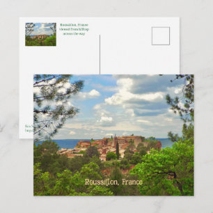 Postal Roussillon, Francia, Pueblo Hermoso en la Colina