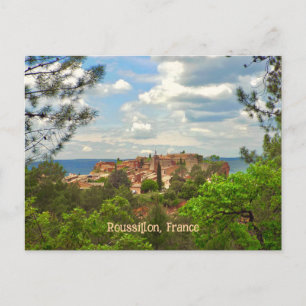 Postal Roussillon, Francia, Pueblo Hermoso en la Colina