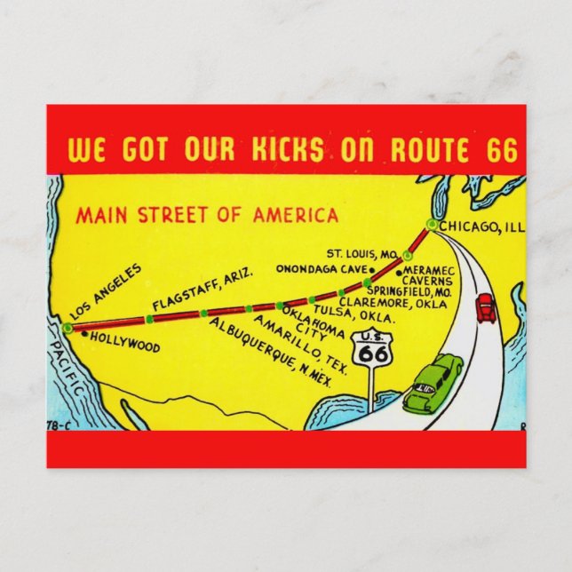 Postal  Route 66 - Got our Kicks Postcard (Anverso)