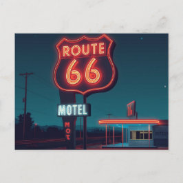 Postal Route 66 Neon Motel Night Travel Art