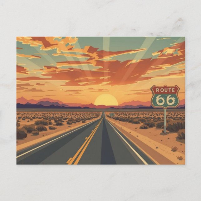 Postal Route 66 Sunset Desert Road Travel Art (Anverso)