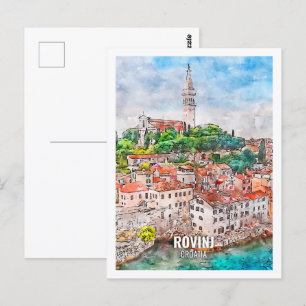 Postal Rovinj Croacia Famoso lugar de viaje acuarela