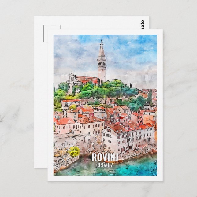 Postal Rovinj Croacia Famoso lugar de viaje acuarela (Anverso / Reverso)