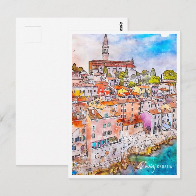 Postal Rovinj Croatia Travel Place Watercolor (Anverso / Reverso)