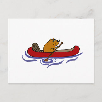 Postal Rowing divertido del castor en canoa roja
