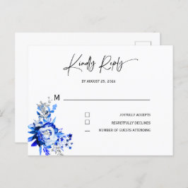 Postal Royal Blue and Silver Wedding RSVP