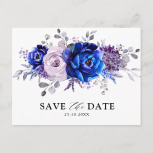 Postal Royal Blue Lilac Morple Floral Save the Date