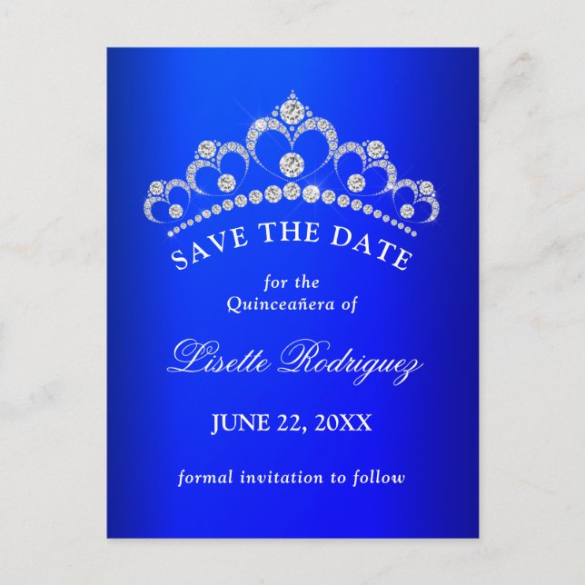 Postal Royal Blue Quinceañera Salva La Fecha (Anverso)
