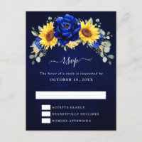 Royal Blue Rustic Sunflower Moderno Floral RSVP Po