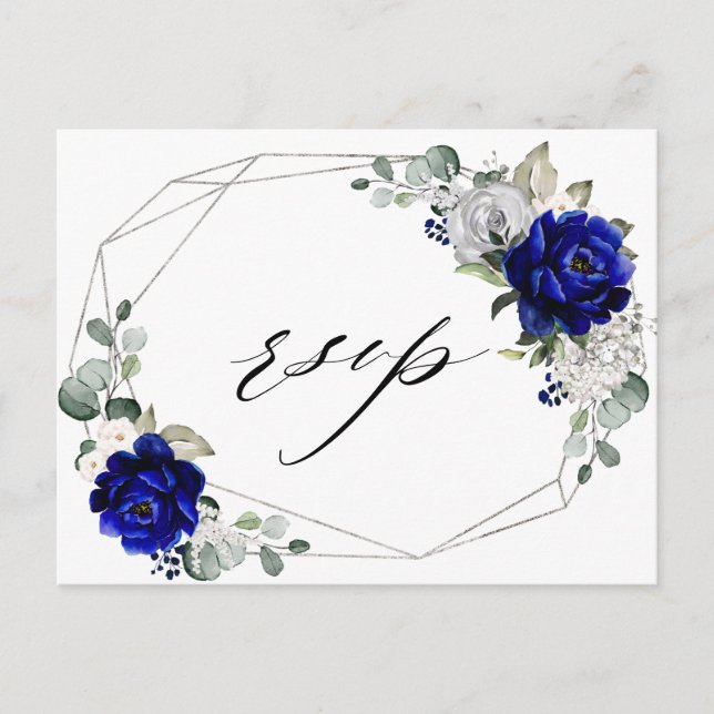 Postal Royal blue Silver White Geométrica RSVP (Anverso)