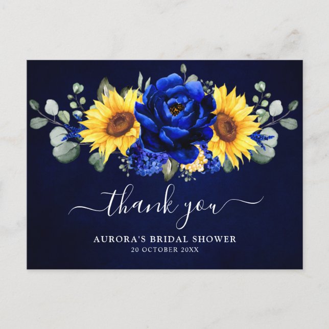 Postal Royal Blue Sunflower Bridal Shower (Anverso)