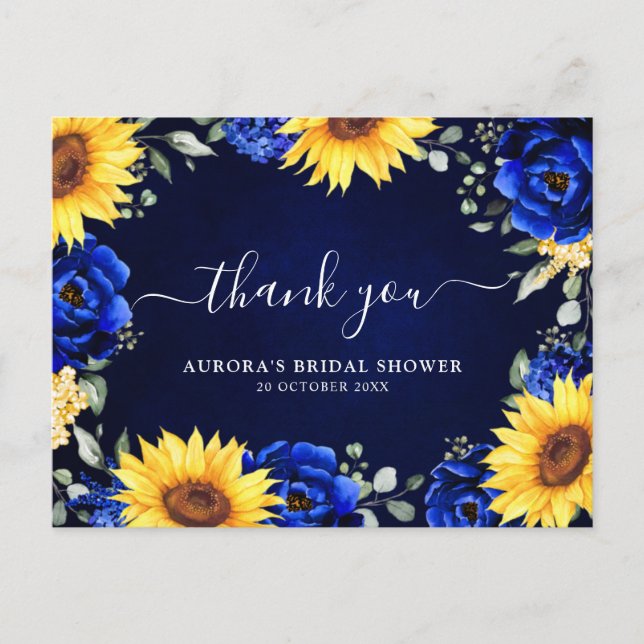 Postal Royal Blue Sunflower Bridal Shower (Anverso)