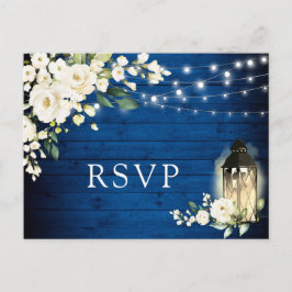 Postal Royal Blue Wood White Roses Rustic Wedtic Wedding