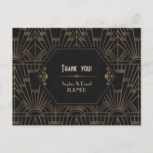 Postal Royal Gold Black Great Gatsby Boda Gracias (Anverso)