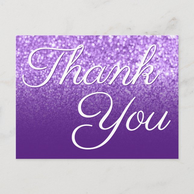 Postal Royal Purple Ombre Bokeh Glitter Gracias (Anverso)