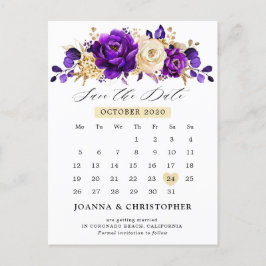 Postal Royal Purple Violet Gold Floral Salvar la fecha