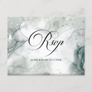 Postal RSVP abstracto de acuarela en blanco y negro
