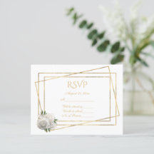 RSVP blanco y oro con rosas blancas