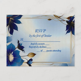 Postal RSVP boda de flores azules de deceno
