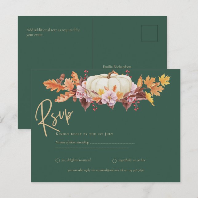 Postal RSVP - Boda de Oro Verde de calabaza (Anverso / Reverso)