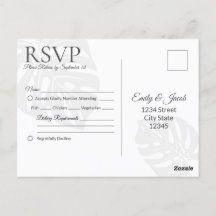 Postal RSVP boda, playa tropical de hojas de palme