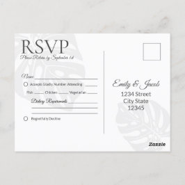 Postal RSVP boda, playa tropical de hojas de palme
