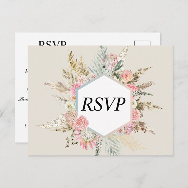 Postal Rsvp Bohemio Floral (Anverso / Reverso)