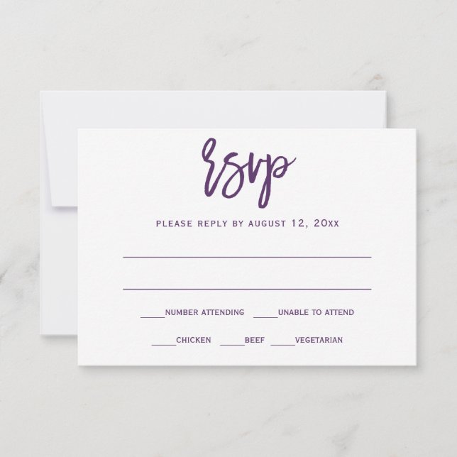 Postal RSVP | Caligrafía de pincel - Pluma / Púrpu (Anverso)