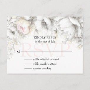 Postal RSVP Clásico Moderno Floral Marfil y Rosa Clare