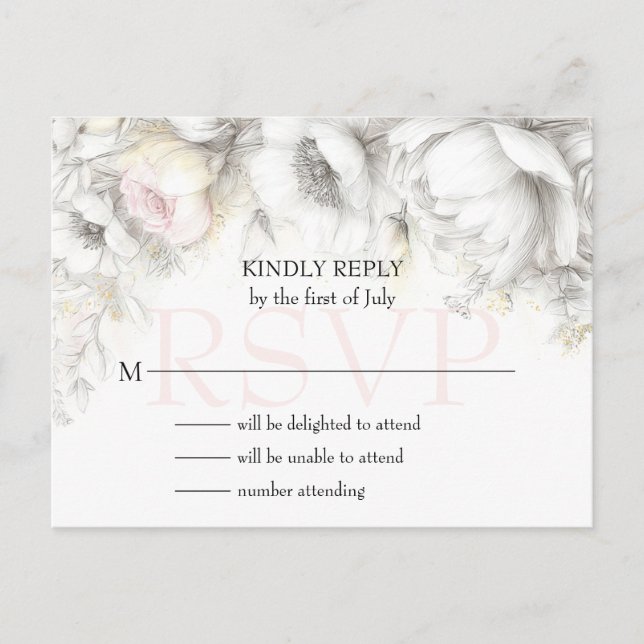 Postal RSVP Classic Modern Ivory and Blush Floral  (Anverso)