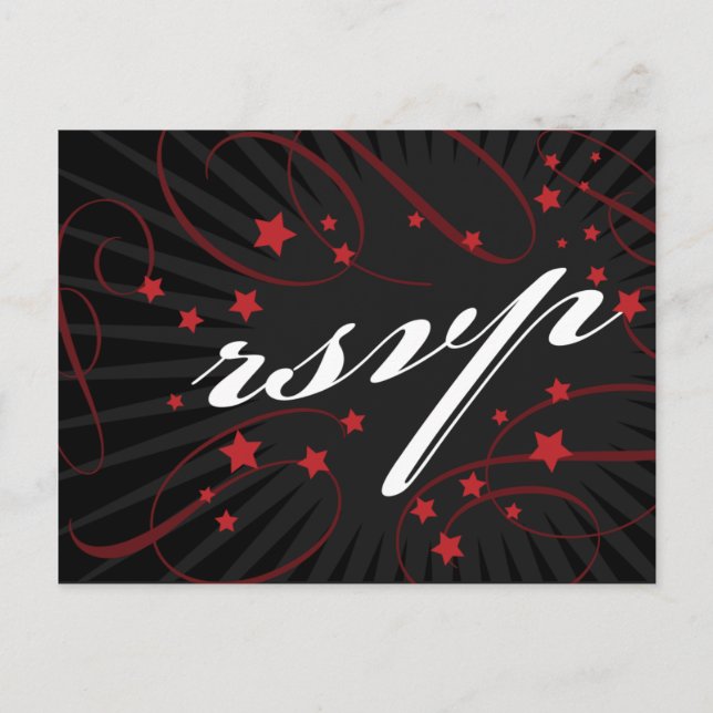 Postal RSVP con estilo poster rojo y negro DIY (Anverso)