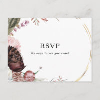 Postal RSVP con opción de menú floral de borgoña