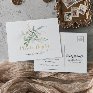 Postal RSVP con opción de menú Foliage Gold Green