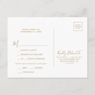 Postal RSVP con opción de menú Oro minimalista