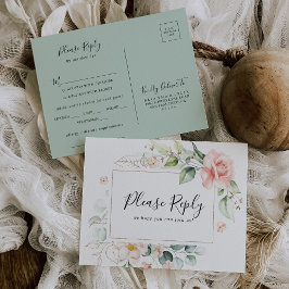 Postal RSVP con opción de menú verde de oro geomét