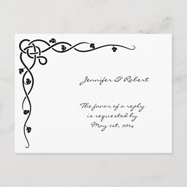Postal RSVP de Black Celtic Knot Corner Vine (Anverso)