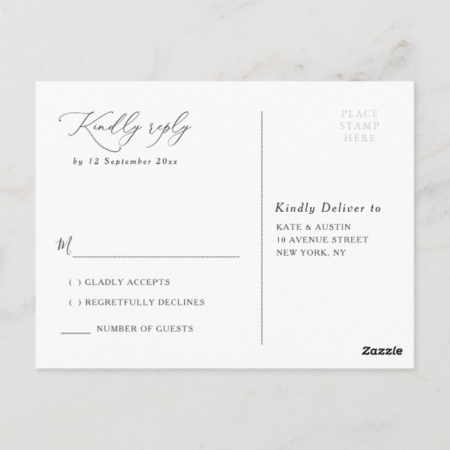 Postal RSVP de boda con vegetación de eucalipto (Reverso)