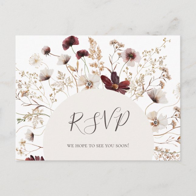 Postal RSVP de Boda de Flor Silvestre de Borgoña d (Anverso)