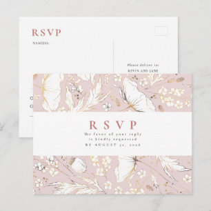 Postal RSVP de boda de flores silvestres dibujadas a mano