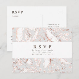 Postal RSVP de boda de flores silvestres dibujadas a mano